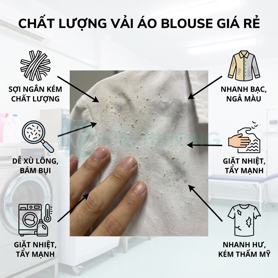Vải áo blouse trắng giá rẻ bị xù lông, bám bụi và sờn sau giặt giũ mạnh